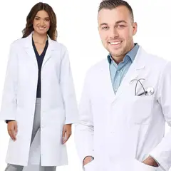 EDWINAYY - Delantal Clínico O Médico Largo Unisex Blanco Laboratorio
