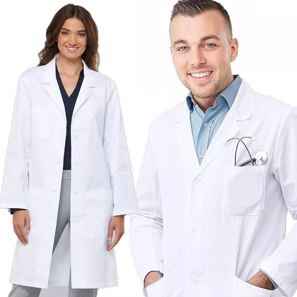 EDWINAYY - Delantal Clínico O Médico Largo Unisex Blanco Laboratorio