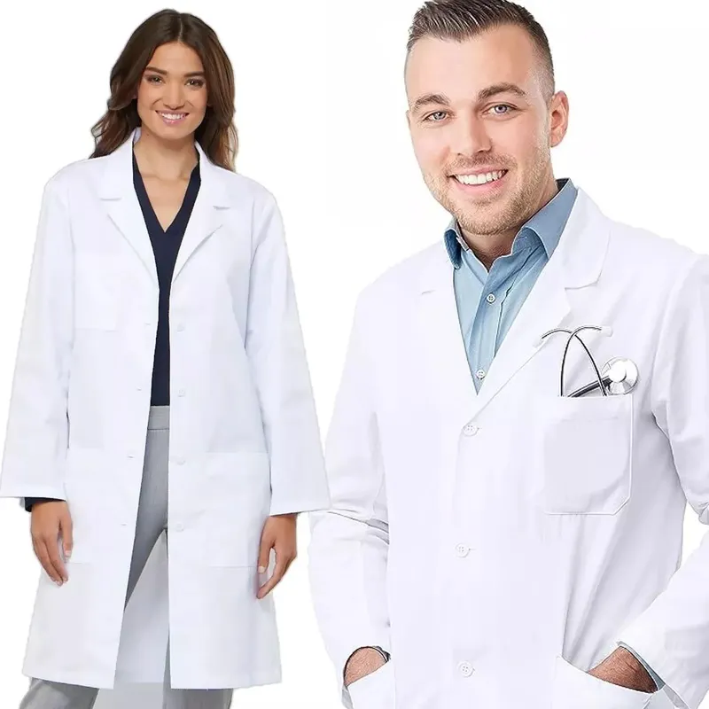 EDWINAYY - Delantal Clínico O Médico Largo Unisex Blanco Laboratorio