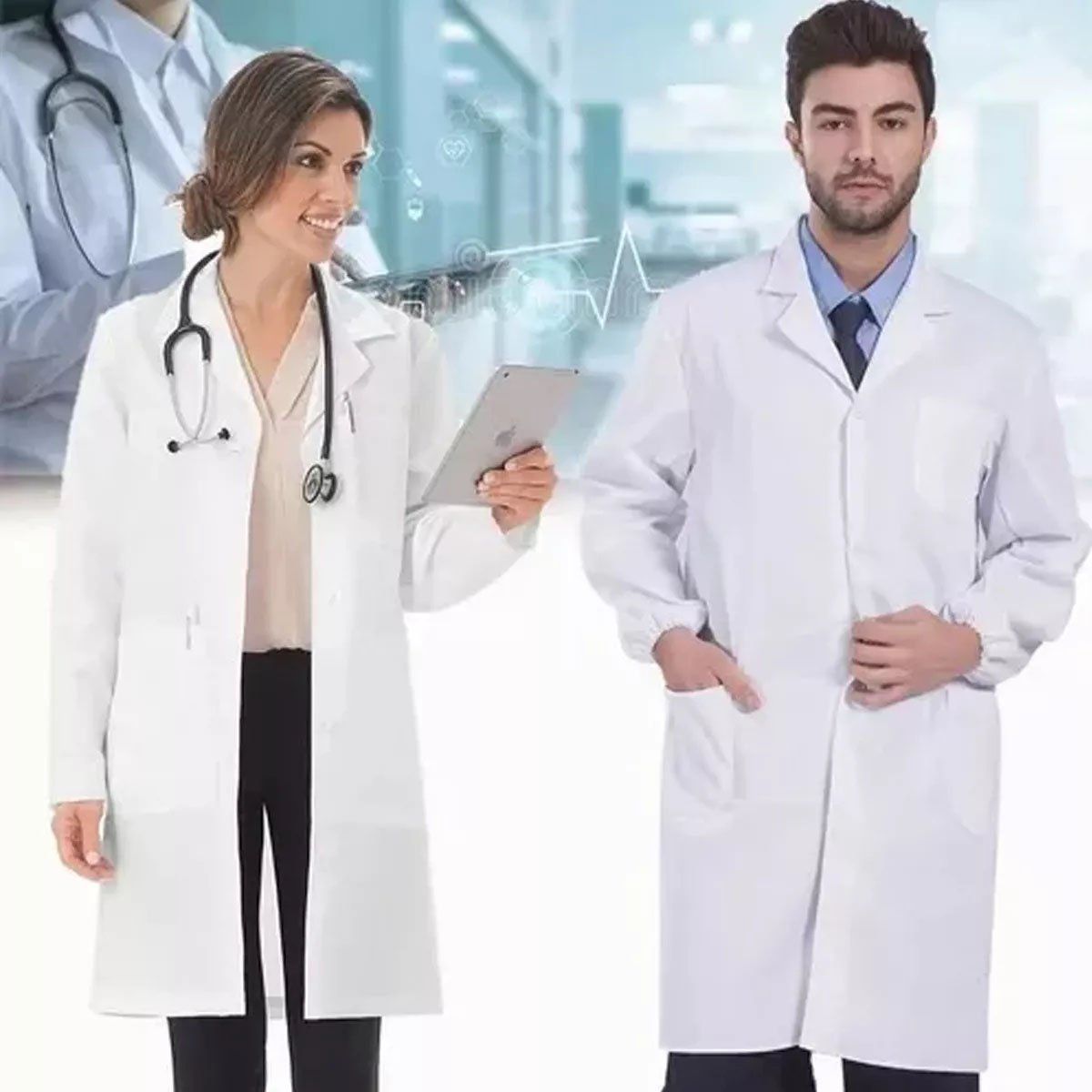 EDWINAYY - Delantal Clínico O Médico Largo Unisex Blanco Laboratorio