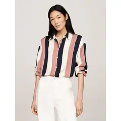 TOMMY HILFIGER - Camisa A Rayas Con Logo Metálico Multicolor