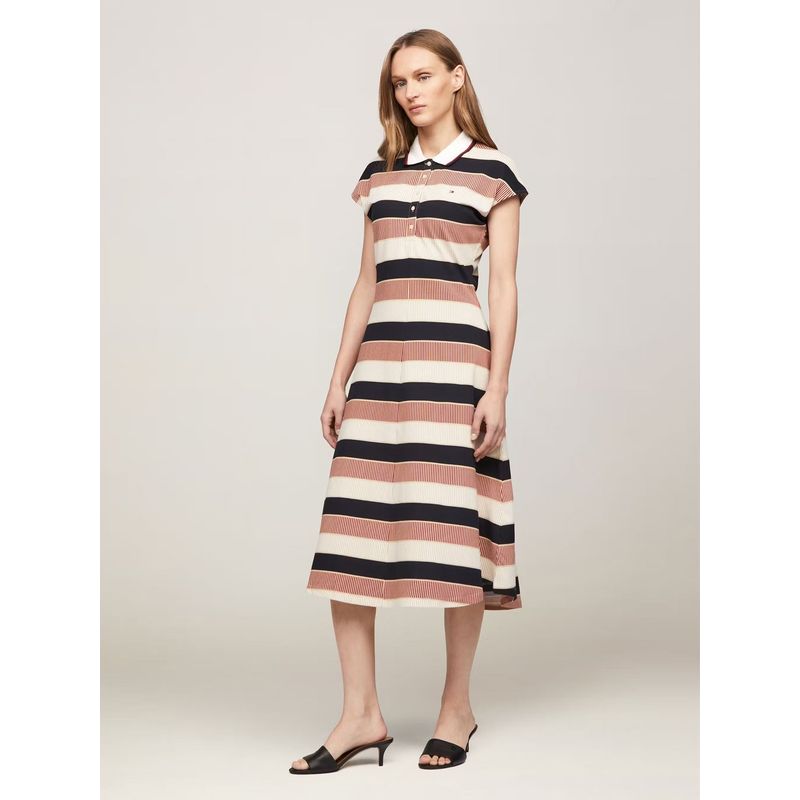 TOMMY HILFIGER - Vestido Estilo Polo A Rayas Multicolor Tommy Hilfiger.-