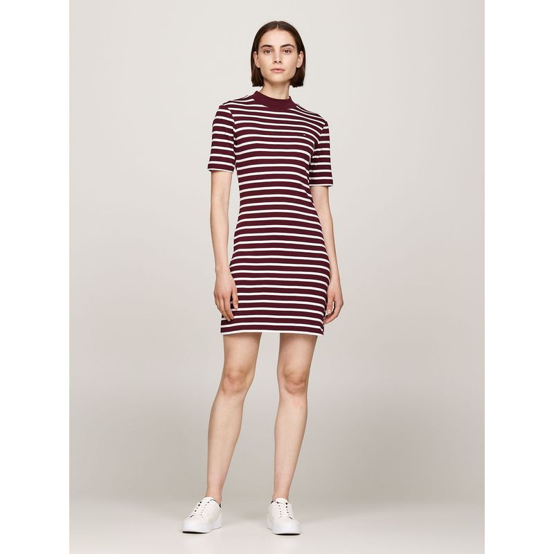 TOMMY HILFIGER - Vestido Con Diseño De Rayas Burdeo Tommy Hilfiger