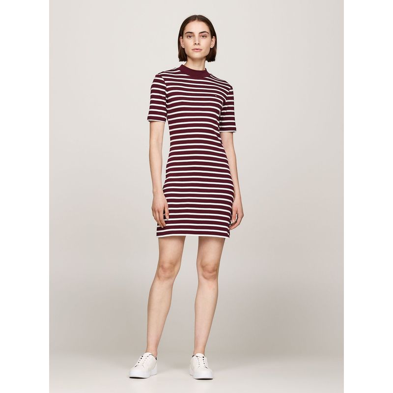 TOMMY HILFIGER - Vestido Con Diseño De Rayas Burdeo Tommy Hilfiger