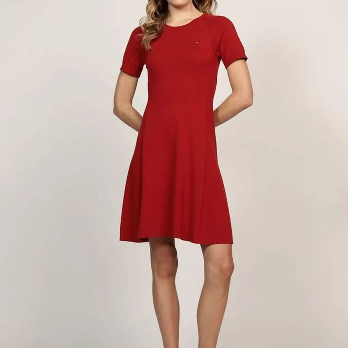 TOMMY HILFIGER - Vestido Corte Evasé Con Logo Rojo Tommy Hilfiger