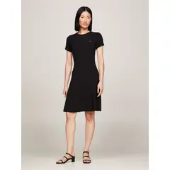 TOMMY HILFIGER - Vestido Corte Evasé Con Logo Negro