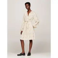 TOMMY HILFIGER - Vestido Fruncido De Corte Evasé Beige