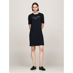 TOMMY HILFIGER - Vestido Con Logo Gráfico Script Azul Tommy Hilfiger.-