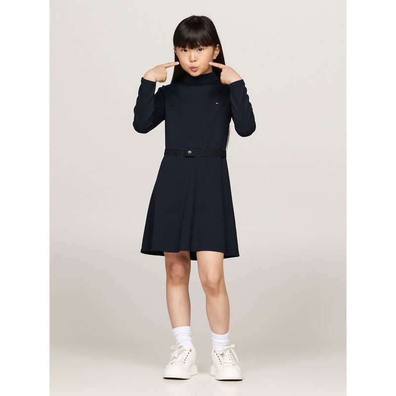 TOMMY HILFIGER - Vestido Solid Con Cinturón Azul Tommy Hilfiger