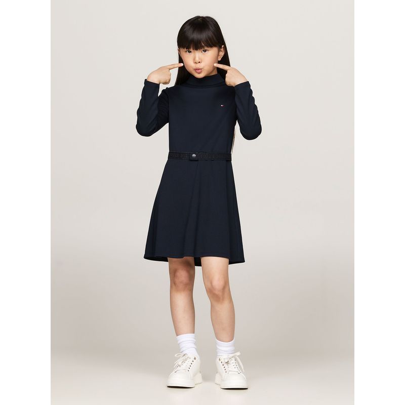 TOMMY HILFIGER - Vestido Solid Con Cinturón Azul Tommy Hilfiger