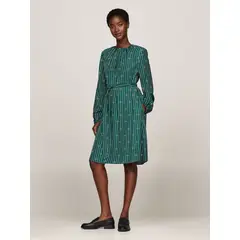 TOMMY HILFIGER - Vestido Fruncido De Corte Evasé Verde