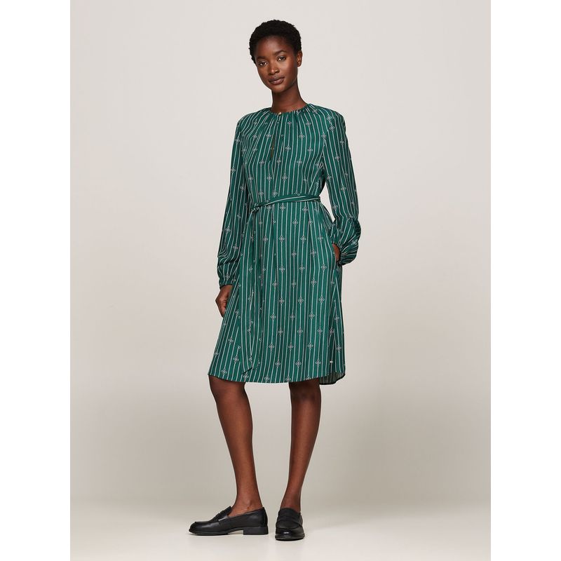 TOMMY HILFIGER - Vestido Fruncido De Corte Evasé Verde Tommy Hilfiger