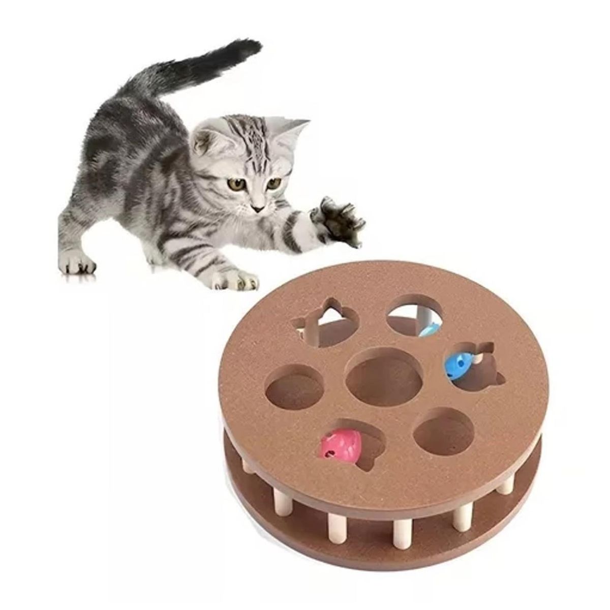 GENERICO - Juguete Interactivo Bola Madera Rompecabezas Gatos Mascotas