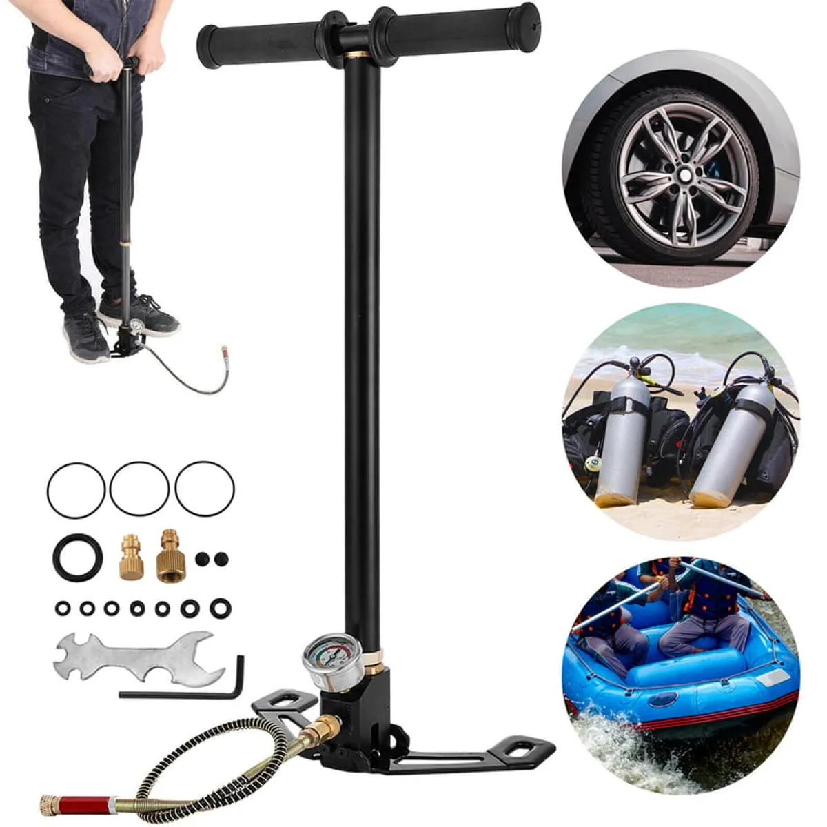 GENERICO - Bombín De Mano Para Bicicleta Negro 4 Etapas 4500 Psi