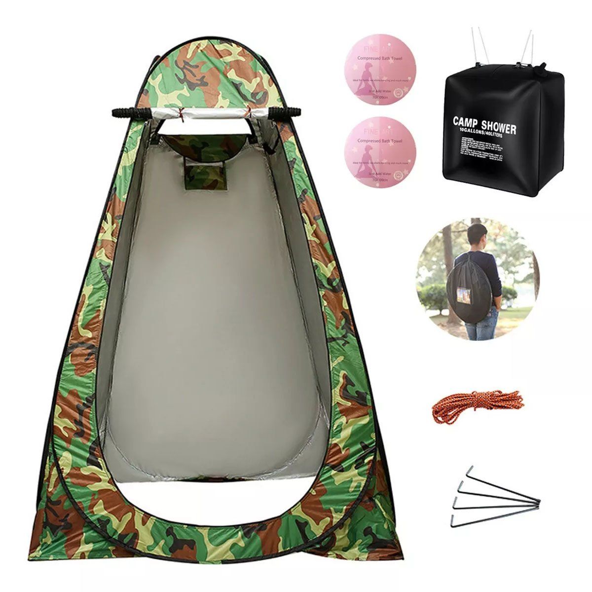 EDWINAYY - Carpa 1 Persona Ba?o Vestidor+ducha 40 Lt+2 Toallacomprimida