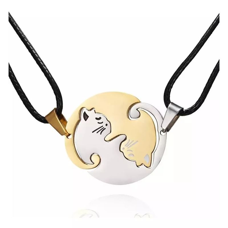 KUANGYE - Collar Pareja Novios Gatos Corazon San Valentín Regalo Amor