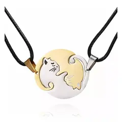 KUANGYE - Collar Pareja Novios Gatos Corazon San Valentín Regalo Amor