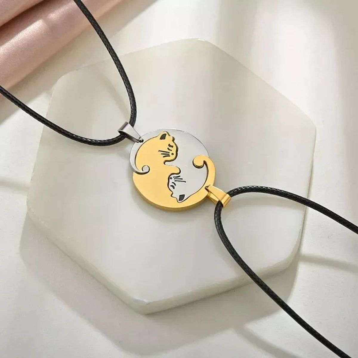 KUANGYE - Collar Pareja Novios Gatos Corazon San Valentín Regalo Amor