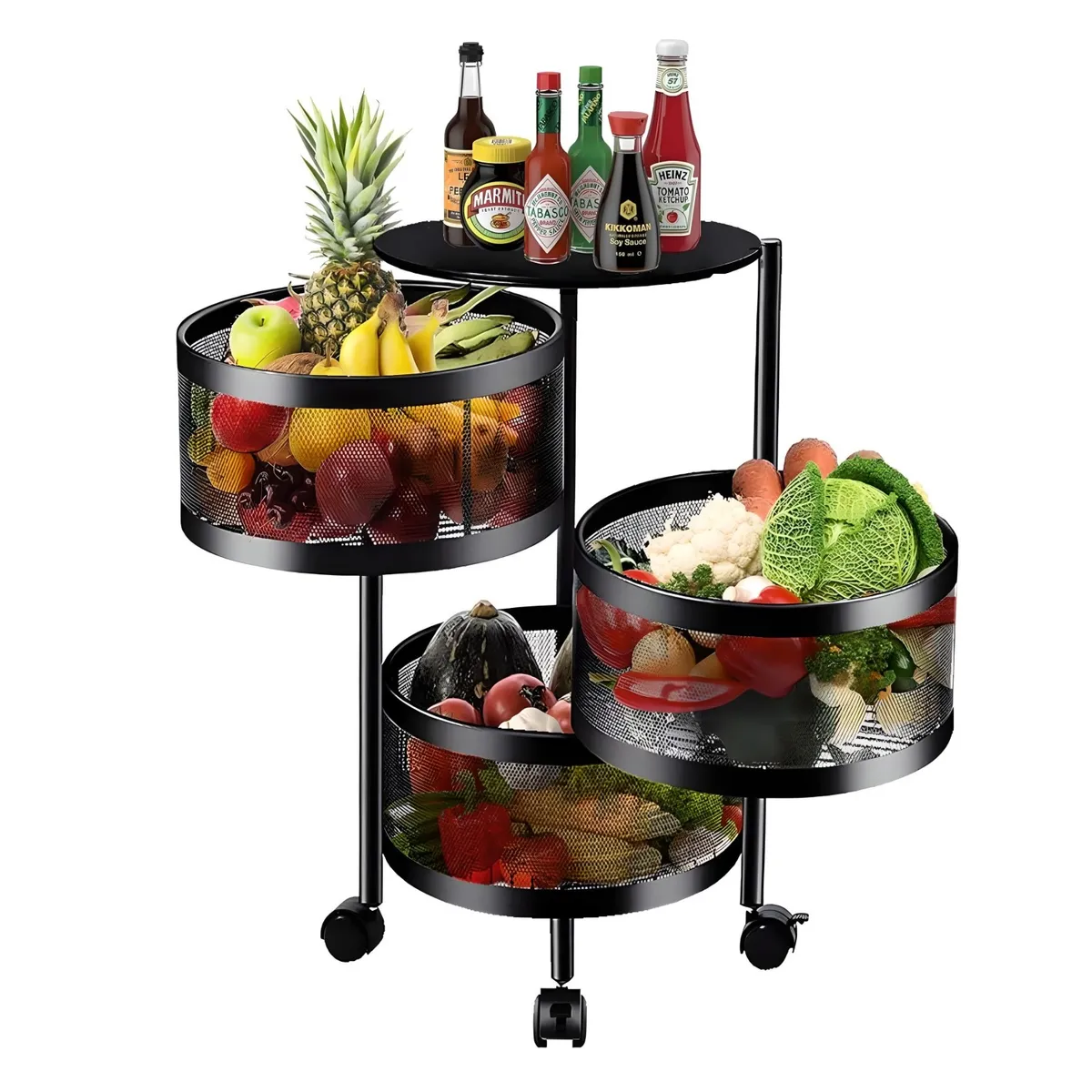 PROCHEF - Carro Organizador 3 Canastos Pivotantes Redondos