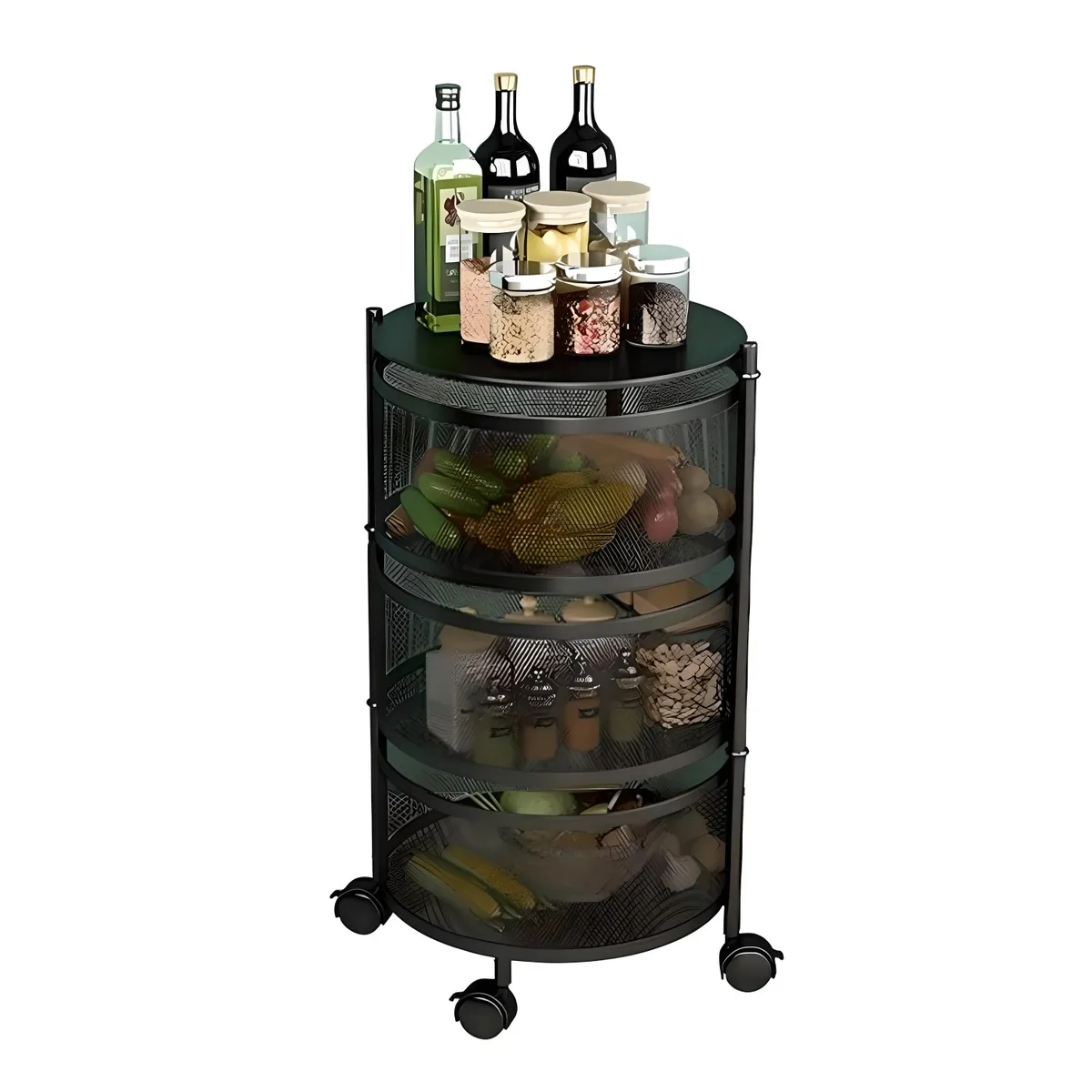 PROCHEF - Carro Organizador 3 Canastos Pivotantes Redondos