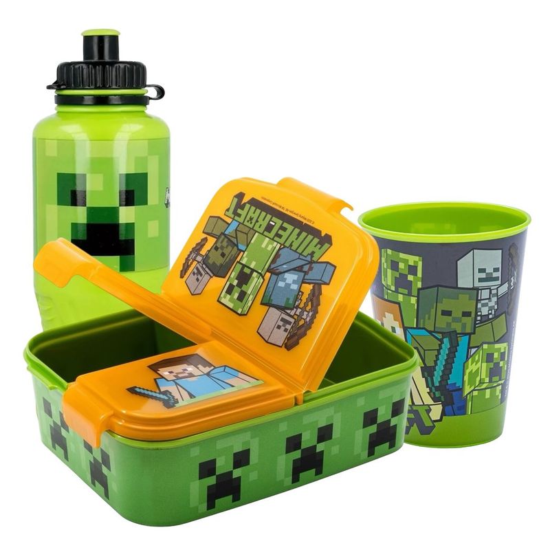 INTEK GAMES - Set Botella + Vaso + Porta Sandwich Minecraft