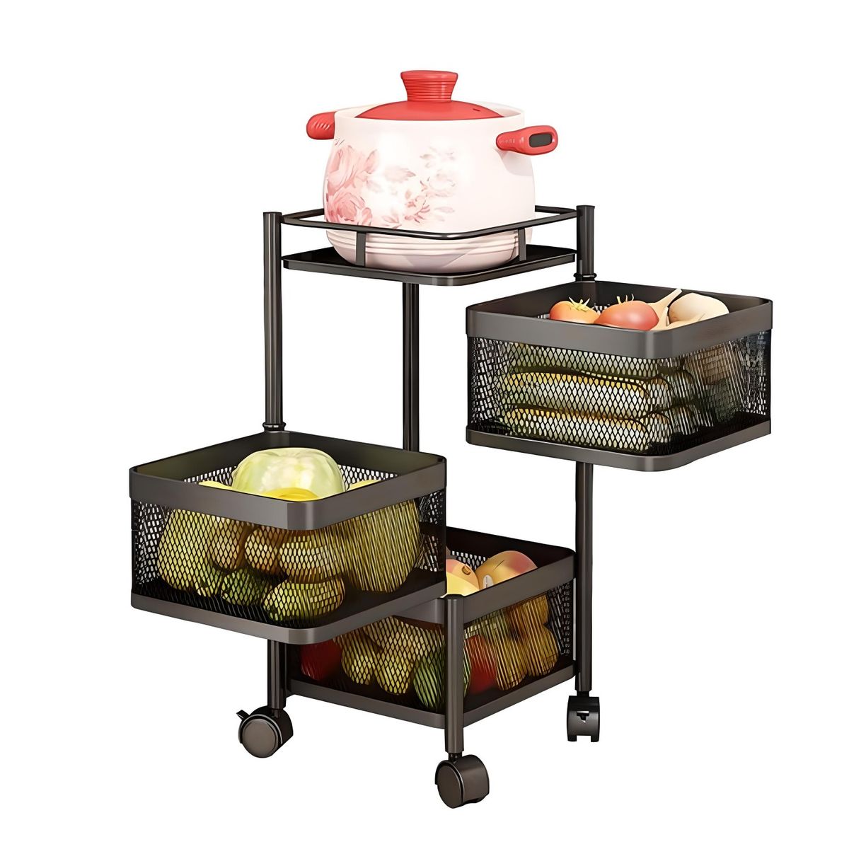 PROCHEF - Carro Organizador 3 Canastos Pivotantes Cuadrados