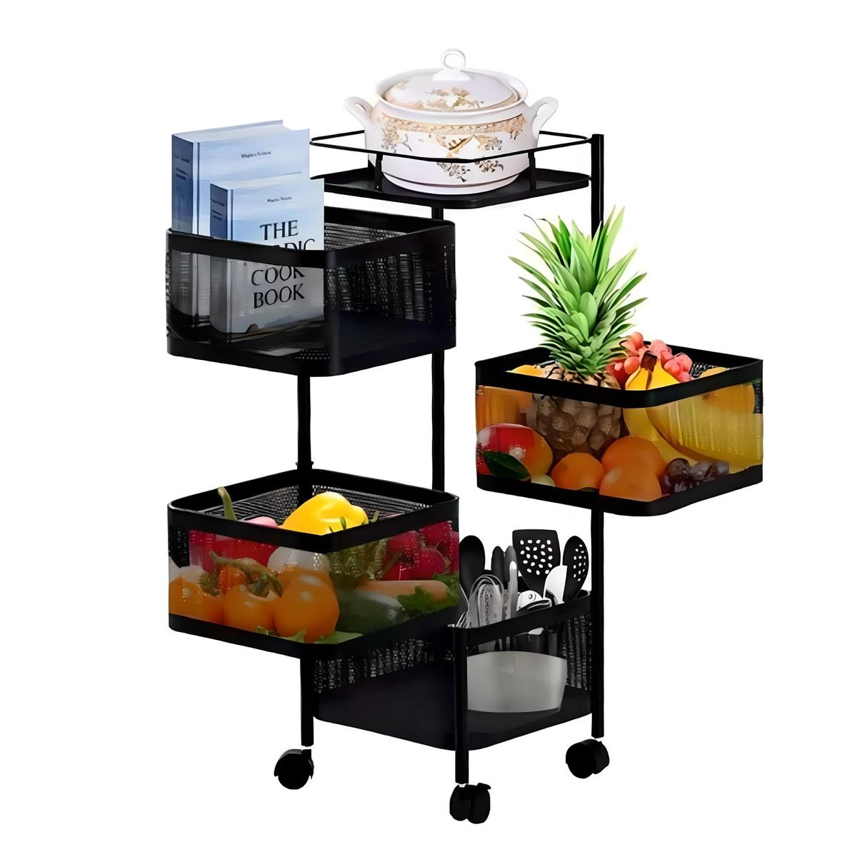 PROCHEF - Carro Organizador 4 Canastos Pivotantes Cuadrados