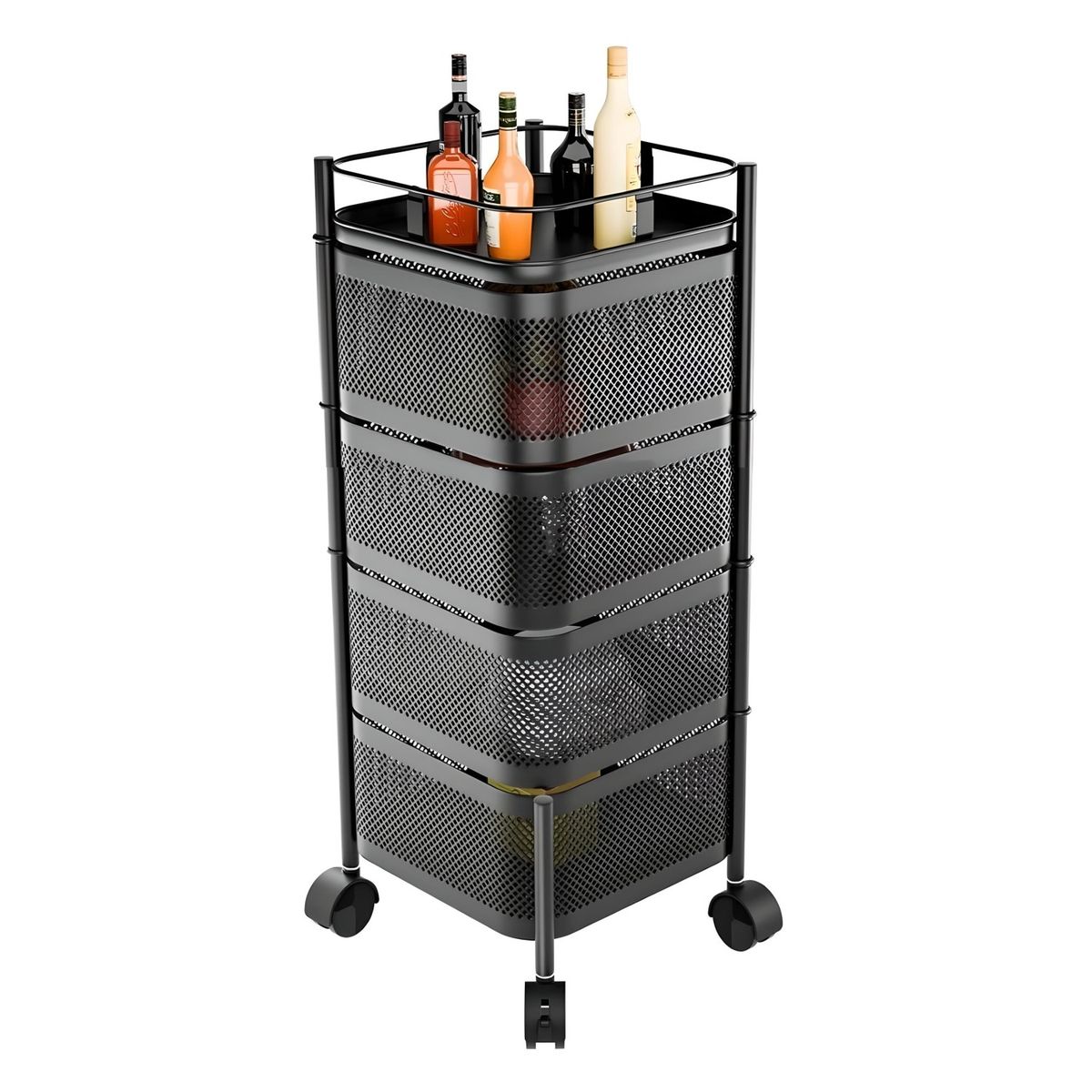 PROCHEF - Carro Organizador 4 Canastos Pivotantes Cuadrados