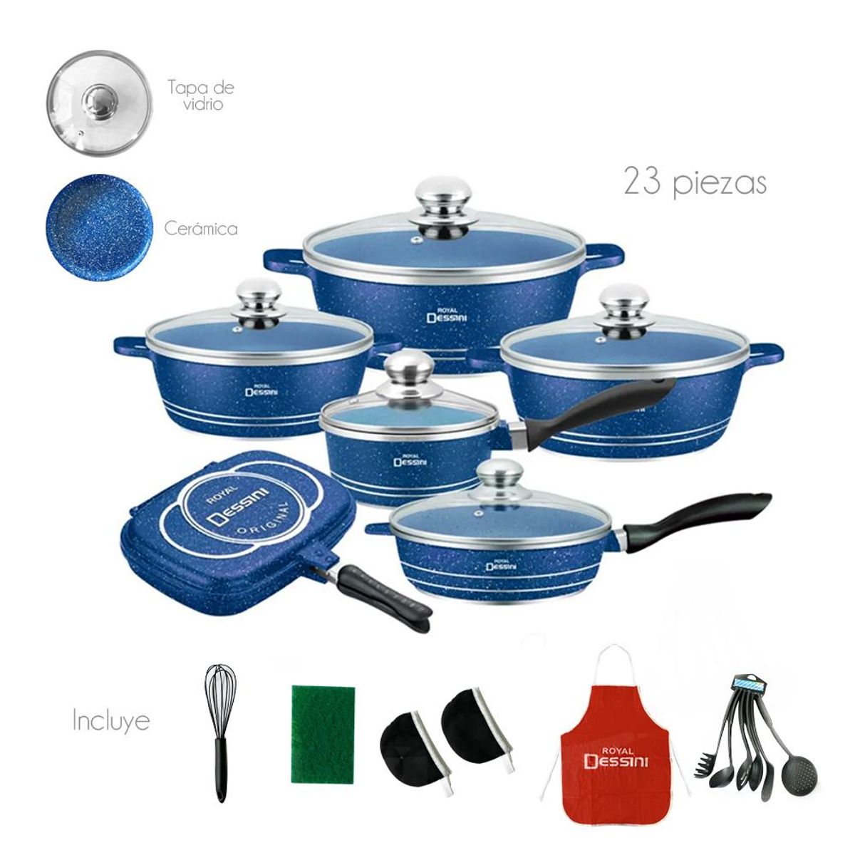 GENERICO - Juego de Ollas Granito Bateria de Cocina 23 piezas Azul