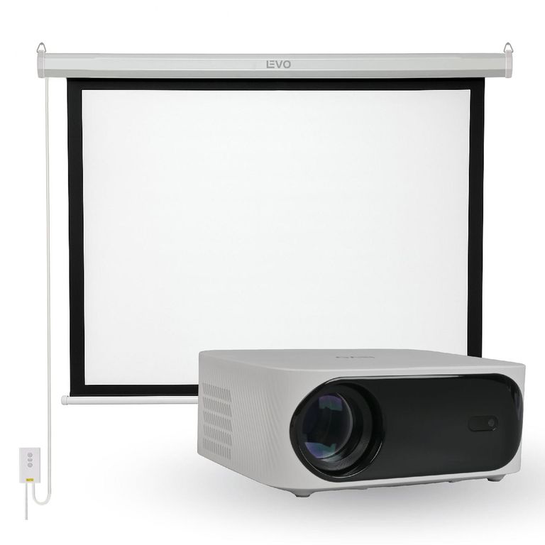 LEVO Proyector Portátil Orion 12000lm + Telón Eléctrico 60"