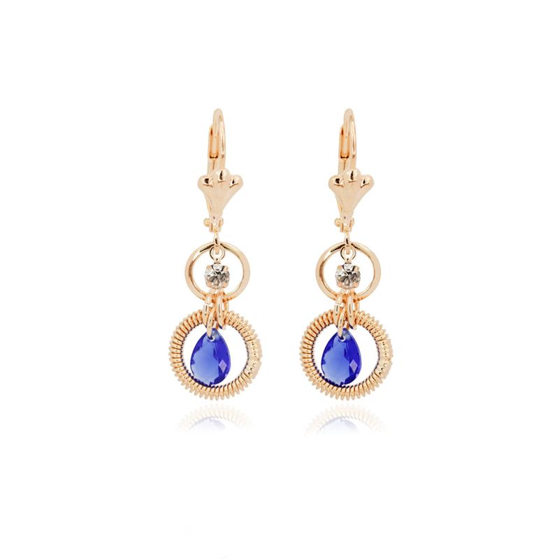 MARRO - Aros Largo con cristal azul enchapado en oro 18K