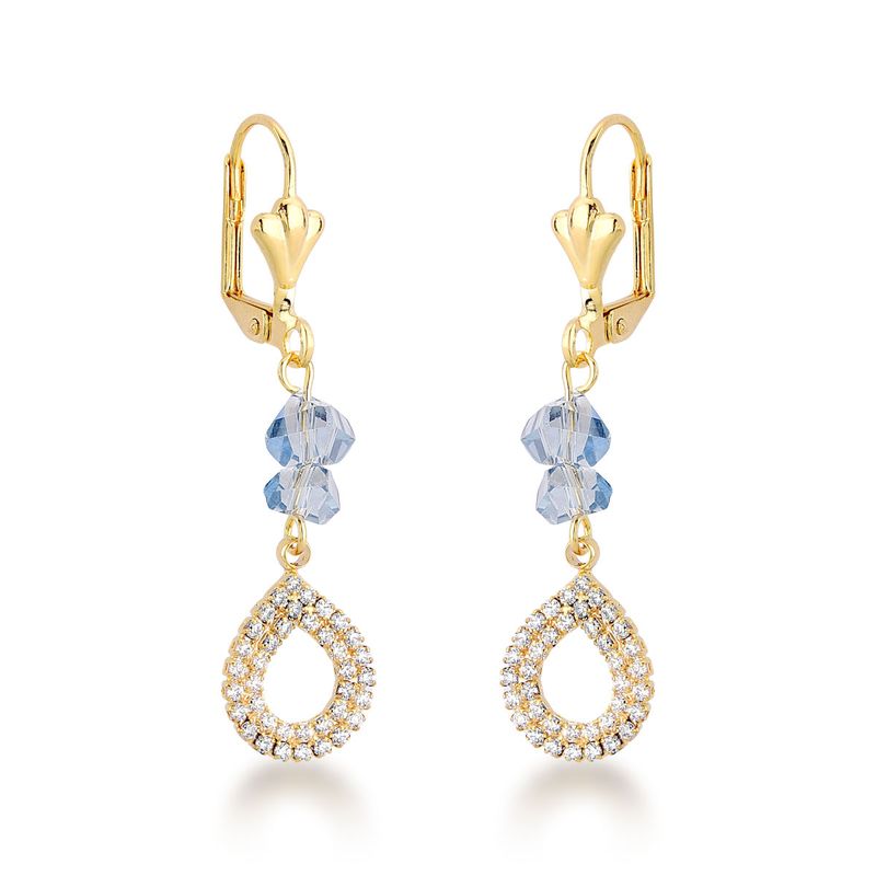 MARRO - Aros colgante cristal color celeste enchapado en oro 18 K