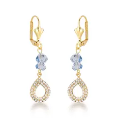 MARRO - Aros colgante cristal color celeste enchapado en oro 18 K