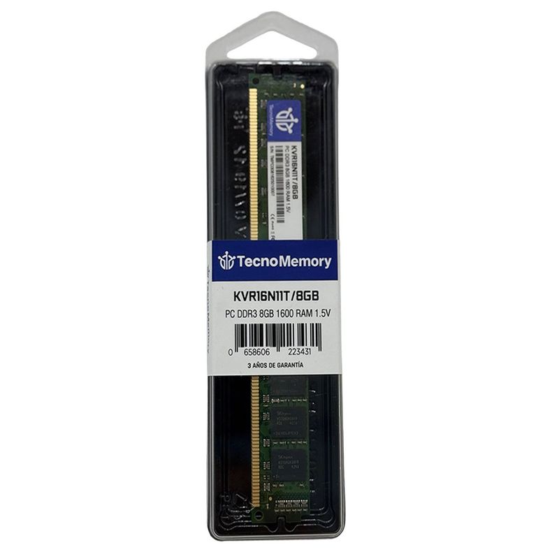 GENERICO - Memoria ram TecnoMemory PC DDR3 8GB 1600Mhz 15V KVR16N11T8GB