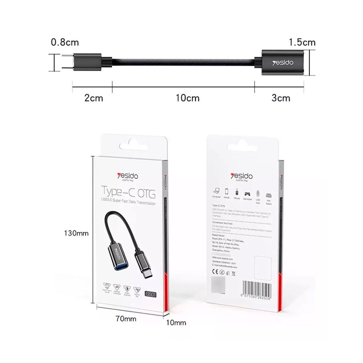 YESIDO - Adaptador Otg Tipoc A Usb 2.0 Rapida Transmisión Yesido Gs01