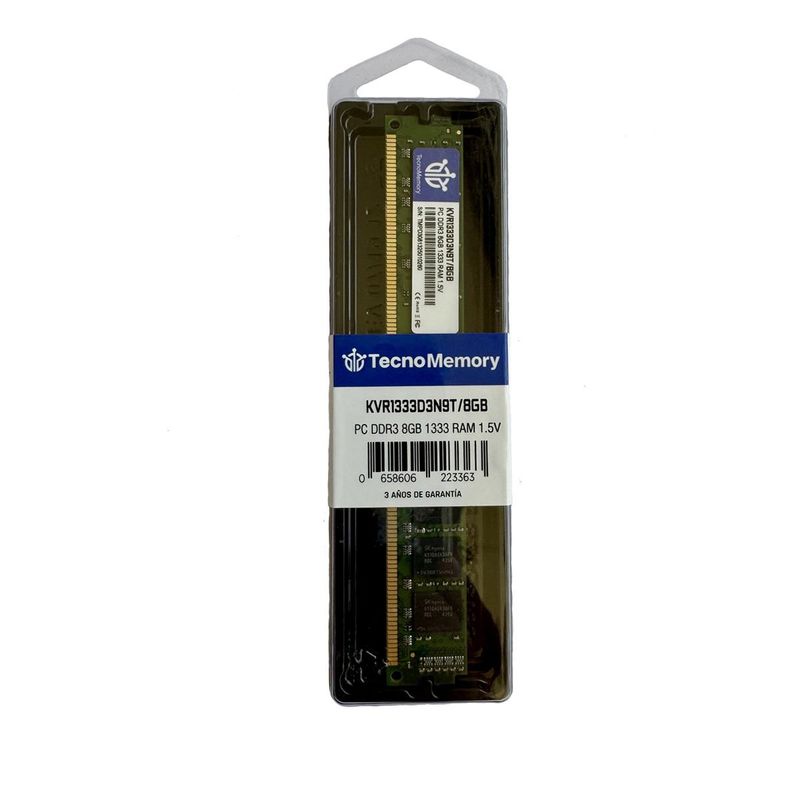 GENERICO - Memoria ram TecnoMemory PC DDR3 8GB 1333Mhz KVR1333D3N9T8GB