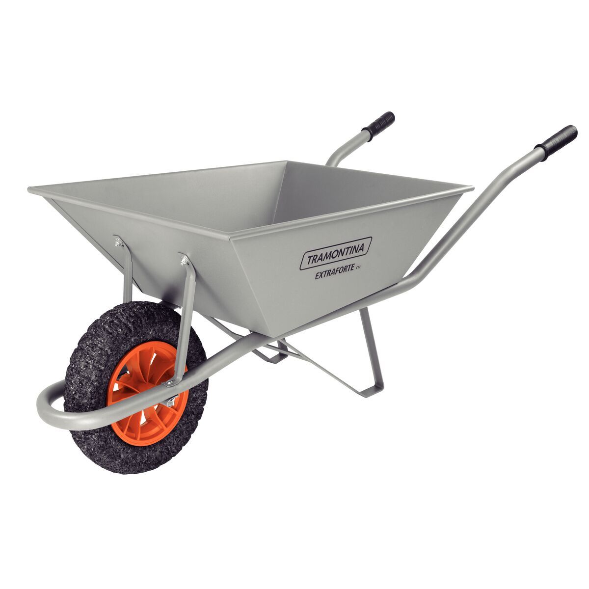 TRAMONTINA - Carretilla de mano Extraforte Tramontina con Caja Reforzada Metálica Gris 65 L, Brazo Metálico e Llanta Maciza