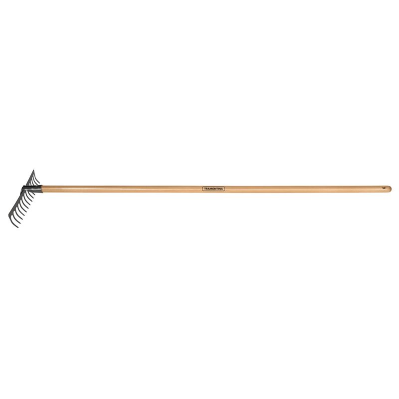 TRAMONTINA - Rastrillo Curvo Metálico Ligero Tramontina 14 Dientes con Mango de Madera 145 cm