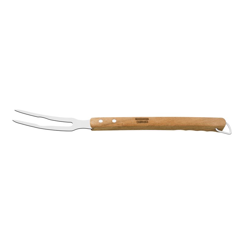 TRAMONTINA - Tenedor trinchante Tramontina Churrasco con lámina de acero inoxidable y mango de madera 49,5 cm