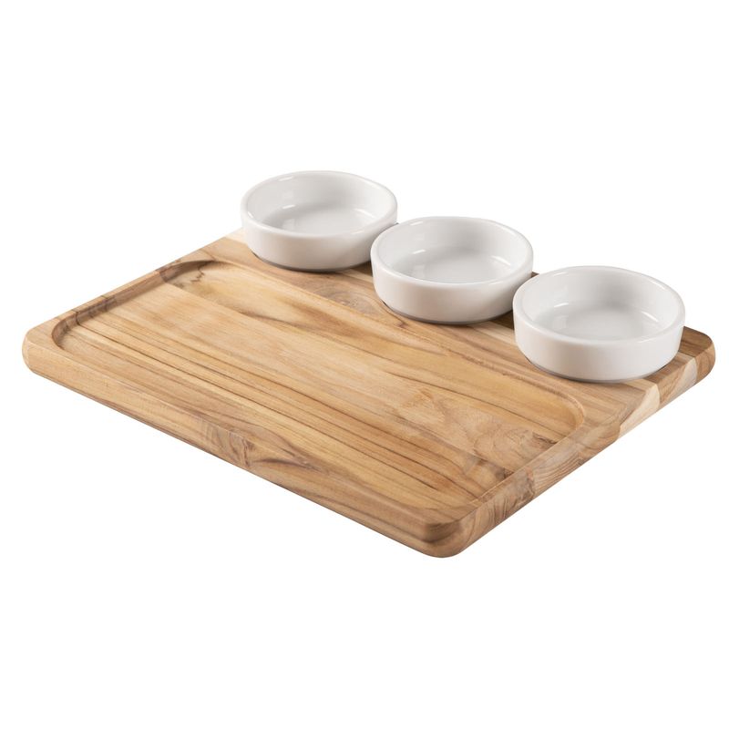 TRAMONTINA - Caja para Snack Barbacoa Tramontina de Madera tropical con 3 Ollas de Porcelana