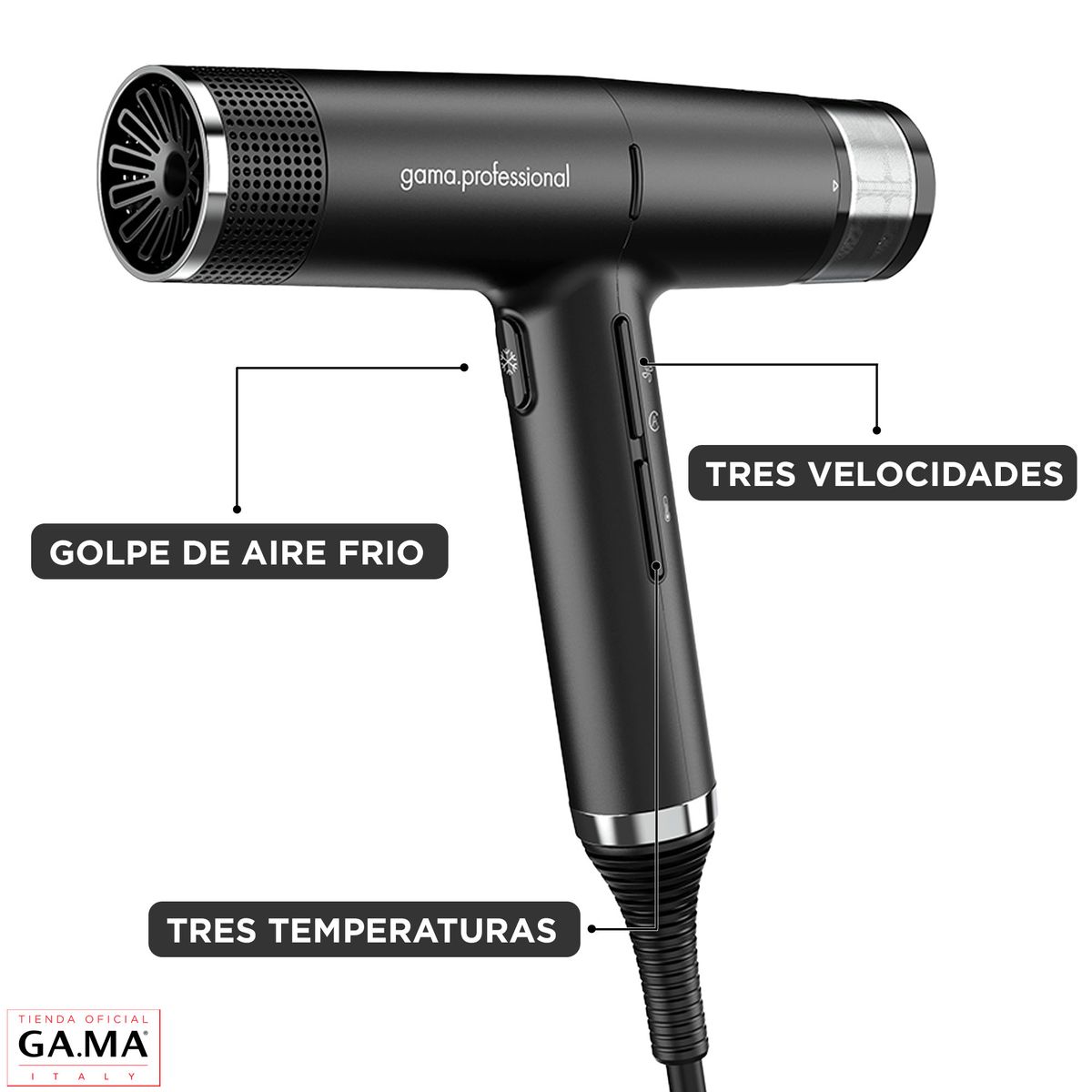GAMA - Secador de Pelo iQ Perfetto Gama Profesional Dual Filter Black