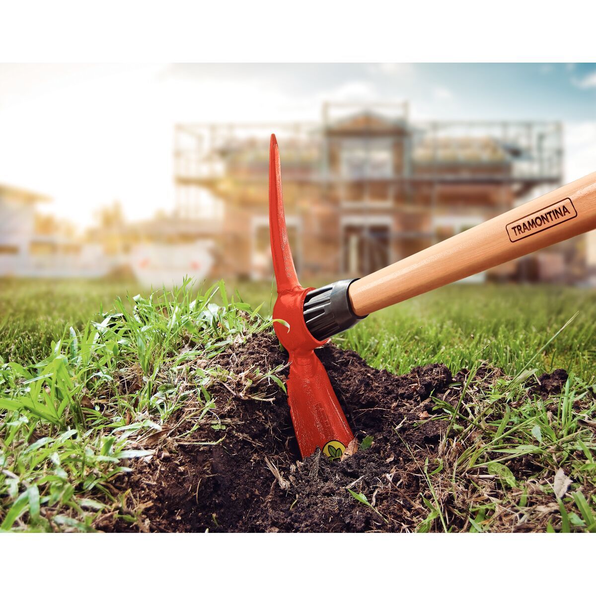 TRAMONTINA - Zapapico punta y pala ancha, tamaño 4, mango de madera 90 cm