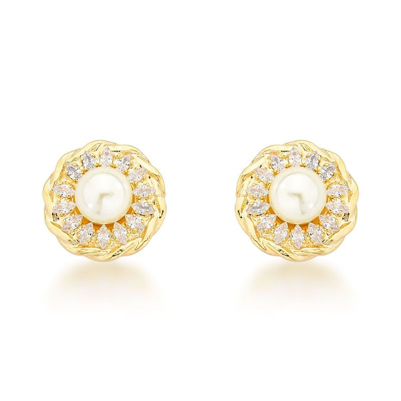 MARRO - Aros perla fantasia con cristal enchapado en oro 18K