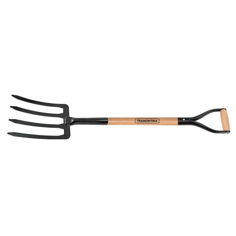 TRAMONTINA - Bieldo Metálico para Tierra Tramontina 4 Dientes con Mango de Madera 74 cm