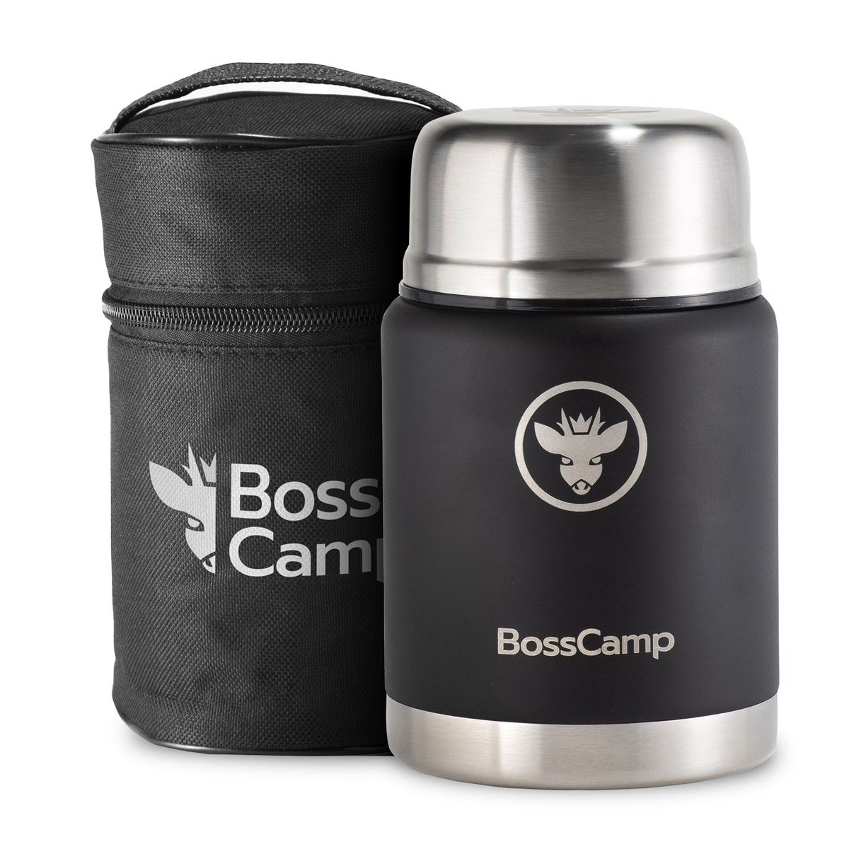 BOSSCAMP - Termo Comida BossCamp 500 ml Acero Inox Bolso Cuchara Negro