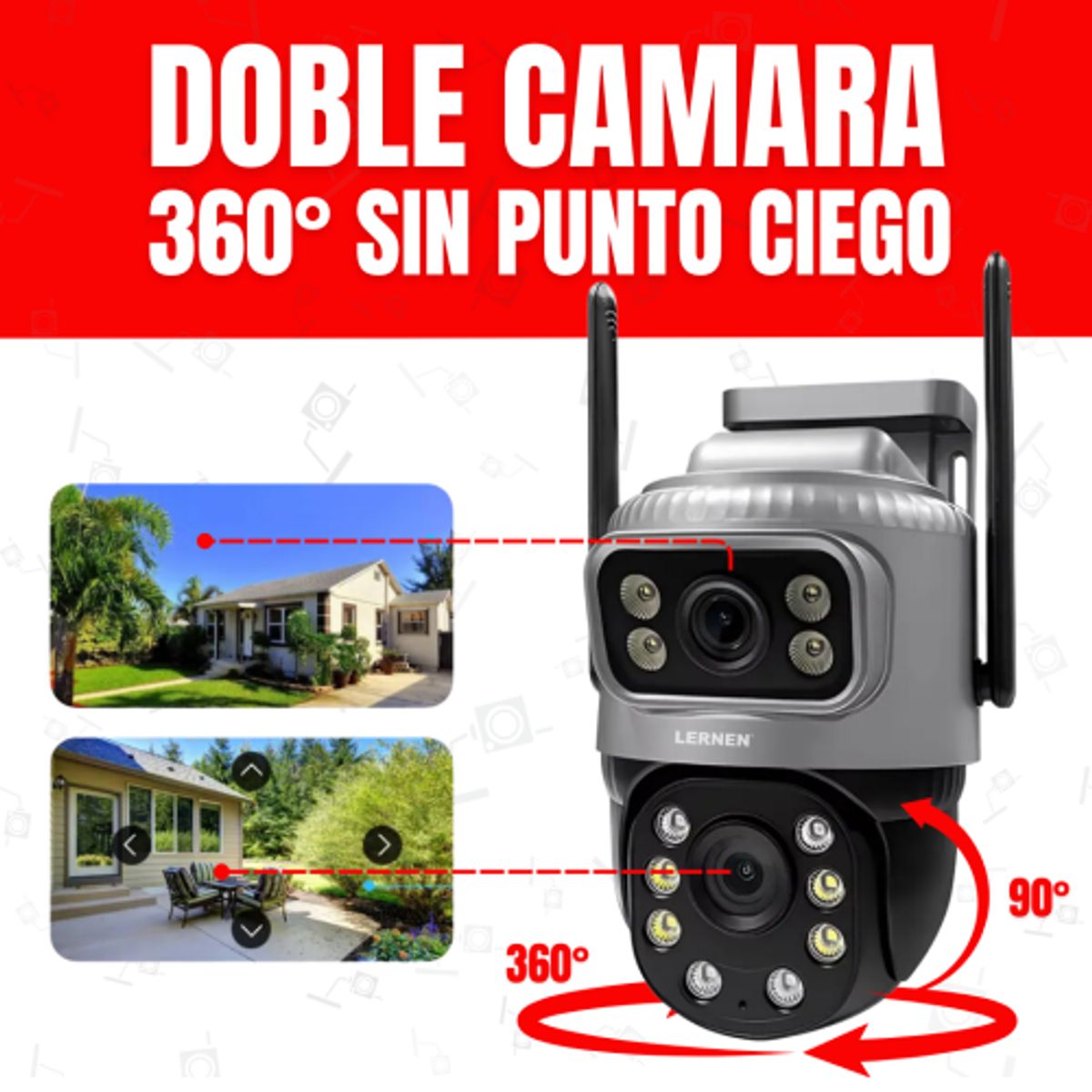 LERNEN - Cámara De Seguridad Wifi Exterior Impermeable 3mp + Tarjeta Sd 64 Gb