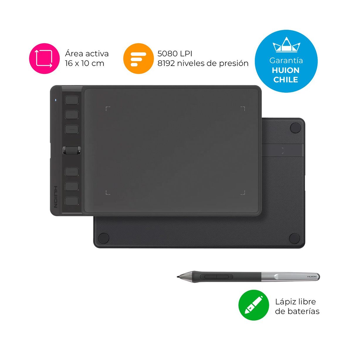 HUION - Tableta Gráfica Digitalizadora Inspiroy 2 S Black con Scroller - TG