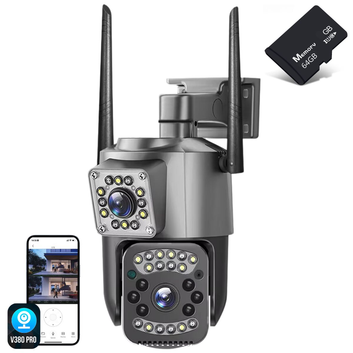 LERNEN - Cámara De Seguridad Wifi Exterior Impermeable 4mp + Tarjeta Sd 64 Gb