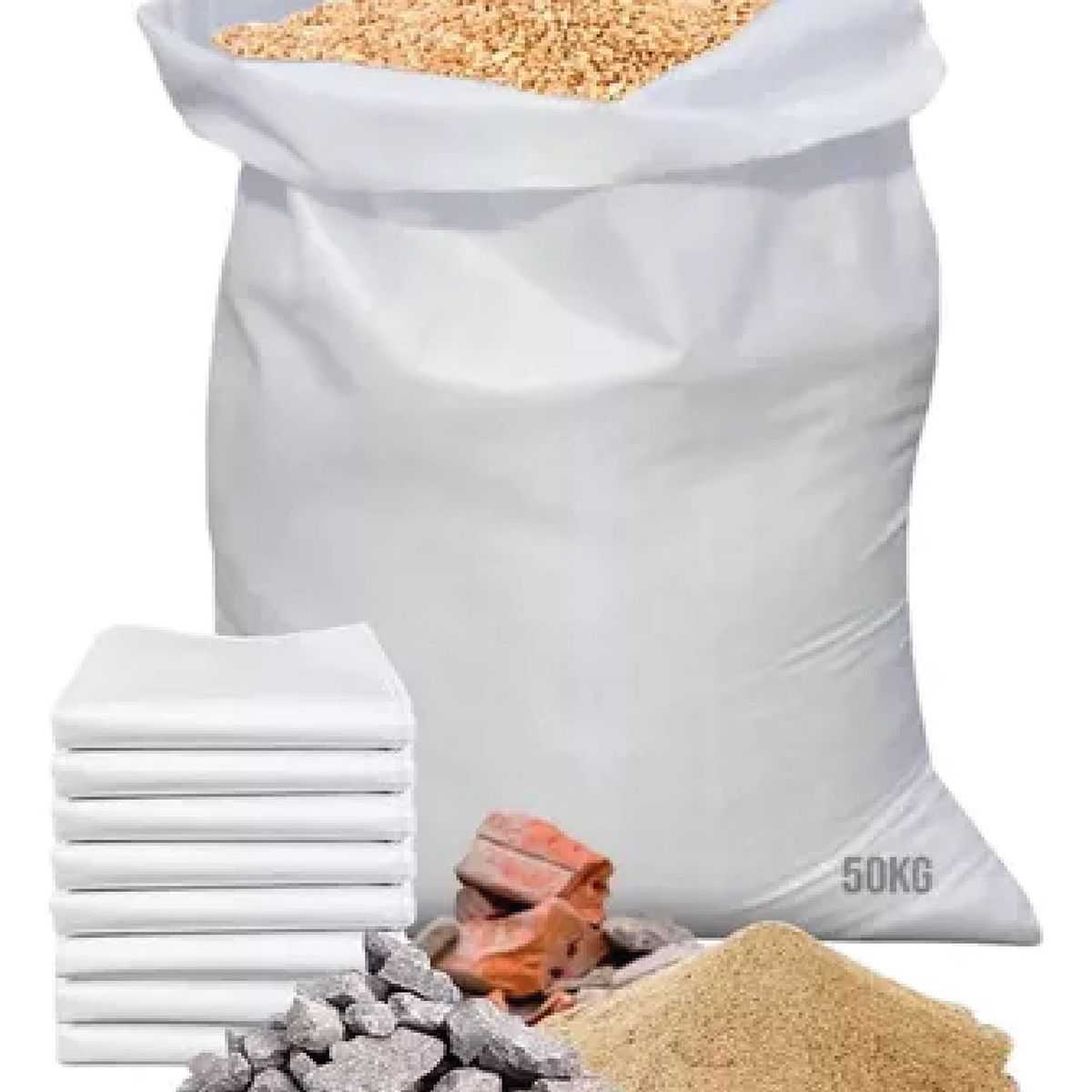 GENERICO - Pack 100 Sacos  para escombros, Polipropileno color blanco 75x50 cm, 25 kg.