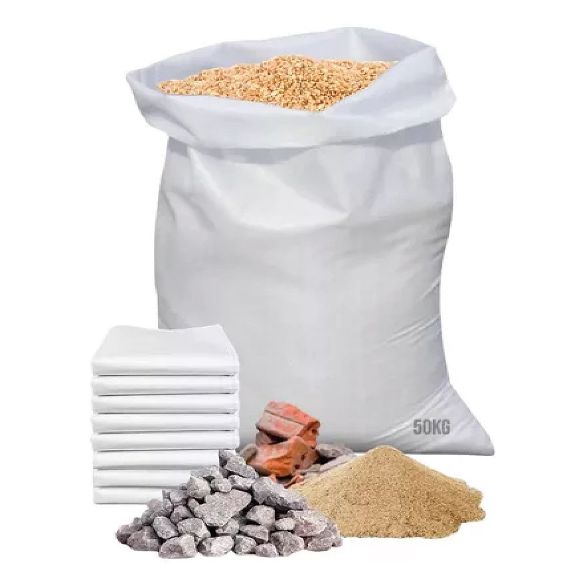 GENERICO - Pack 100 Sacos  para escombros, Polipropileno color blanco 75x50 cm, 25 kg.